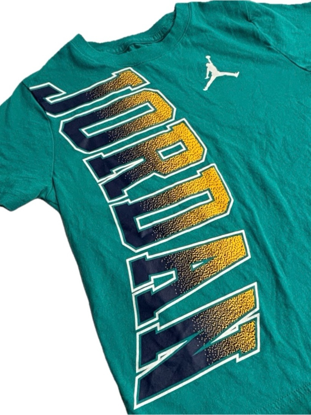 Jordan Boys Jumpman Logo Graphic Print T-Shirt Teal Size 7 Cotton Crewneck - Picture 6 of 7